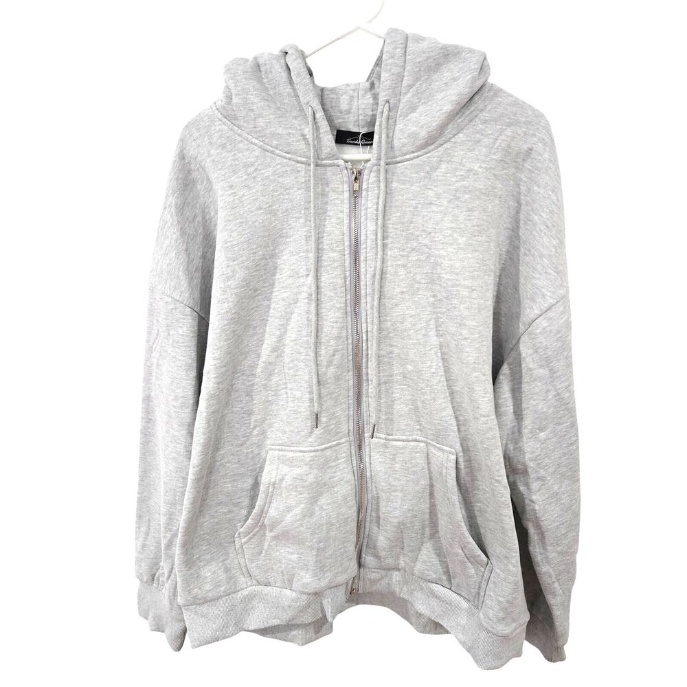 Trendy Queen Sz XL Gray Loose Long Sleeve Full Zip Hoodie